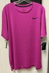 Nike PRO Dri Fit Mens Large HOT Pink Black Swish Training Tee