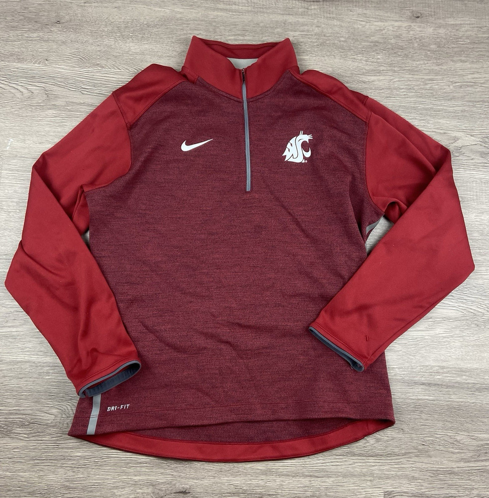 Nike Dri-FIT Washington State Cougars WSU 1/4 Zip Mock Neck Pullover Mens L