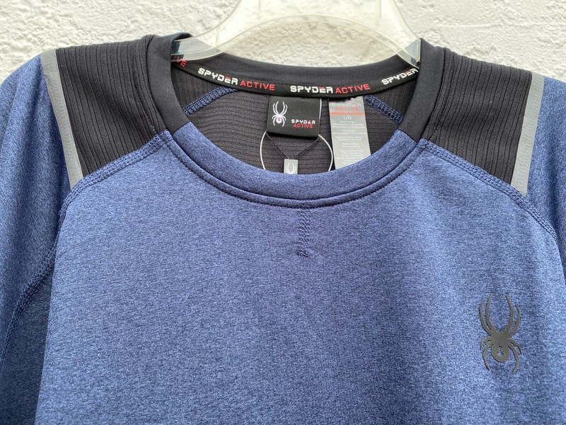NWT Spyder Active Crew neck Pullover Long Sleeve Dust Navy Heather Blue SZ L gallery