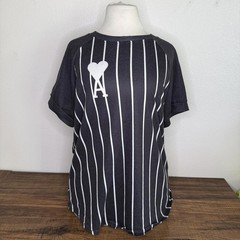 OrderPlus Black and White Pinstripe Short Sleeve Shirt Size Small