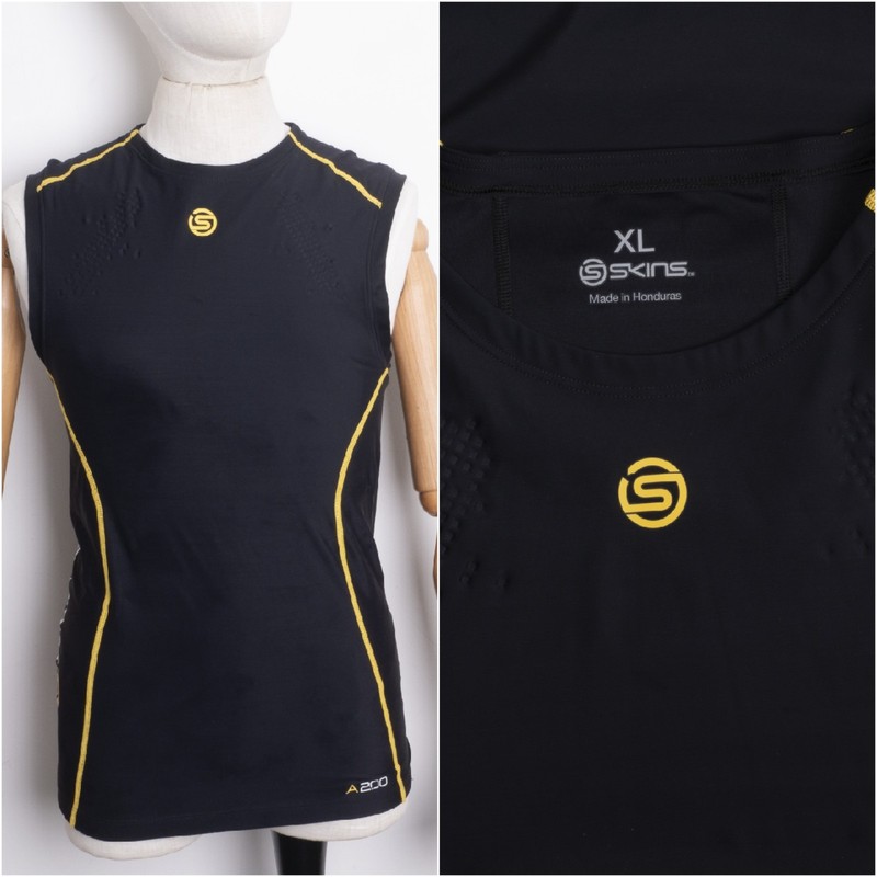 SKINS A200 Mens Compression Sleeveless Shirt Top Black Yellow Size S Fabric Tag gallery