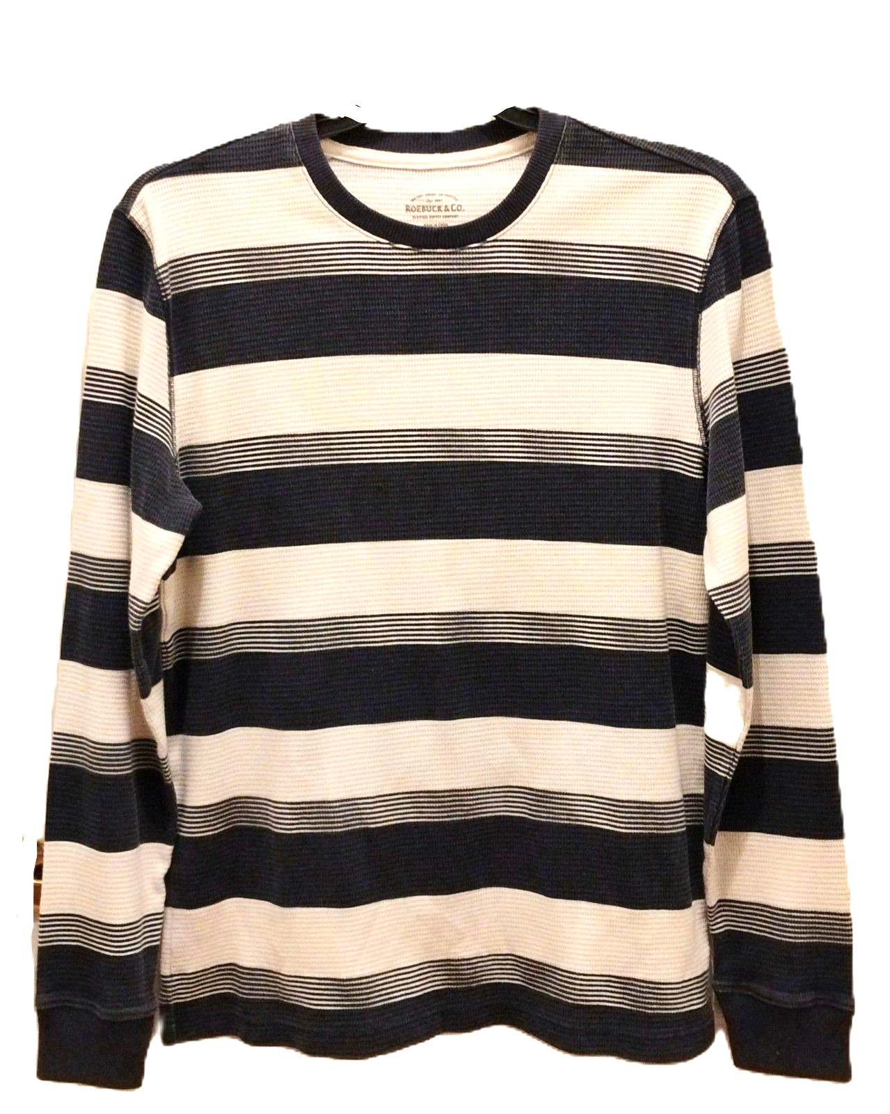 EUC Roebuck & Co. L/S Thermal Knit Pullover-Eggshell, Charcoal-Men's Size Lg gallery
