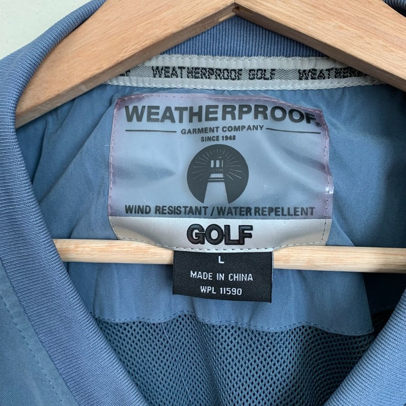 Weatherproof Golf Wind Shirt Blue Pullover V-Neck Short Sleeve Pocket Lined Sz L gallery