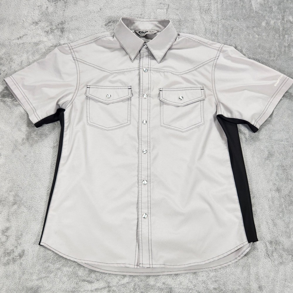 Club Ride Shirt Mens Medium Gray Short Sleeve Cycling Snap Front Performance