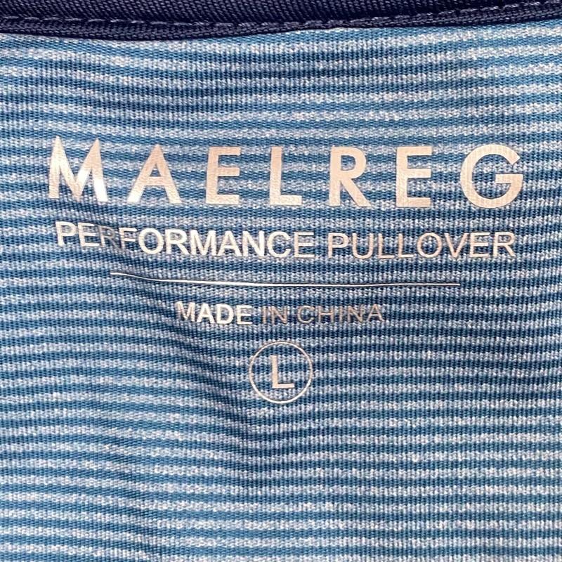 Maelreg Mens Large Performance Pullover Blue Striped Quarter Zip Long Sleeve gallery