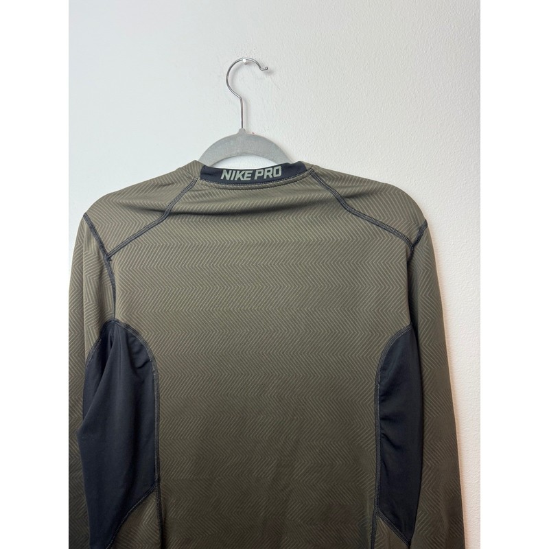 Nike Pro Dri-FIT Mens Long Sleeve Fitted Training Shirt Olive Green Black Large gallery