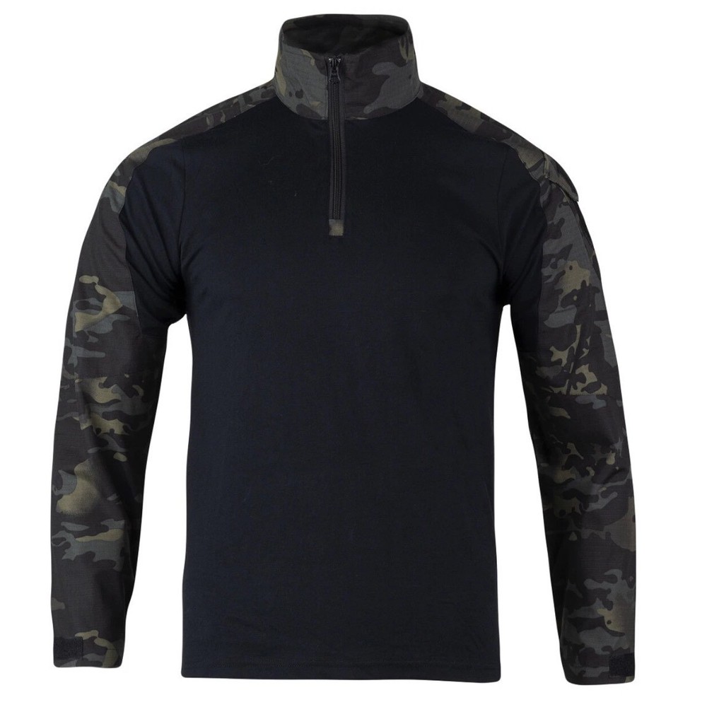 Mens 3XL Tactical Combat Shirt Black Dark Multicam Quarter Zip Ripstop Sleeve