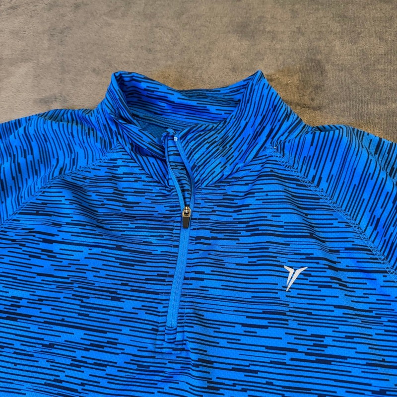 Old Navy Active Blue Black Striped Quarter Zip Pullover Athletic Shirt Mens XL gallery