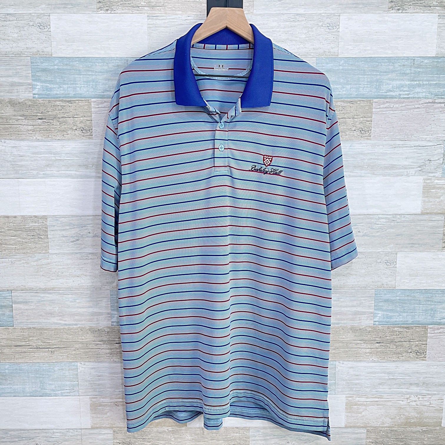 Berkeley Hall Country Club Under Armour Tech Golf Polo Blue Striped Mens XL gallery