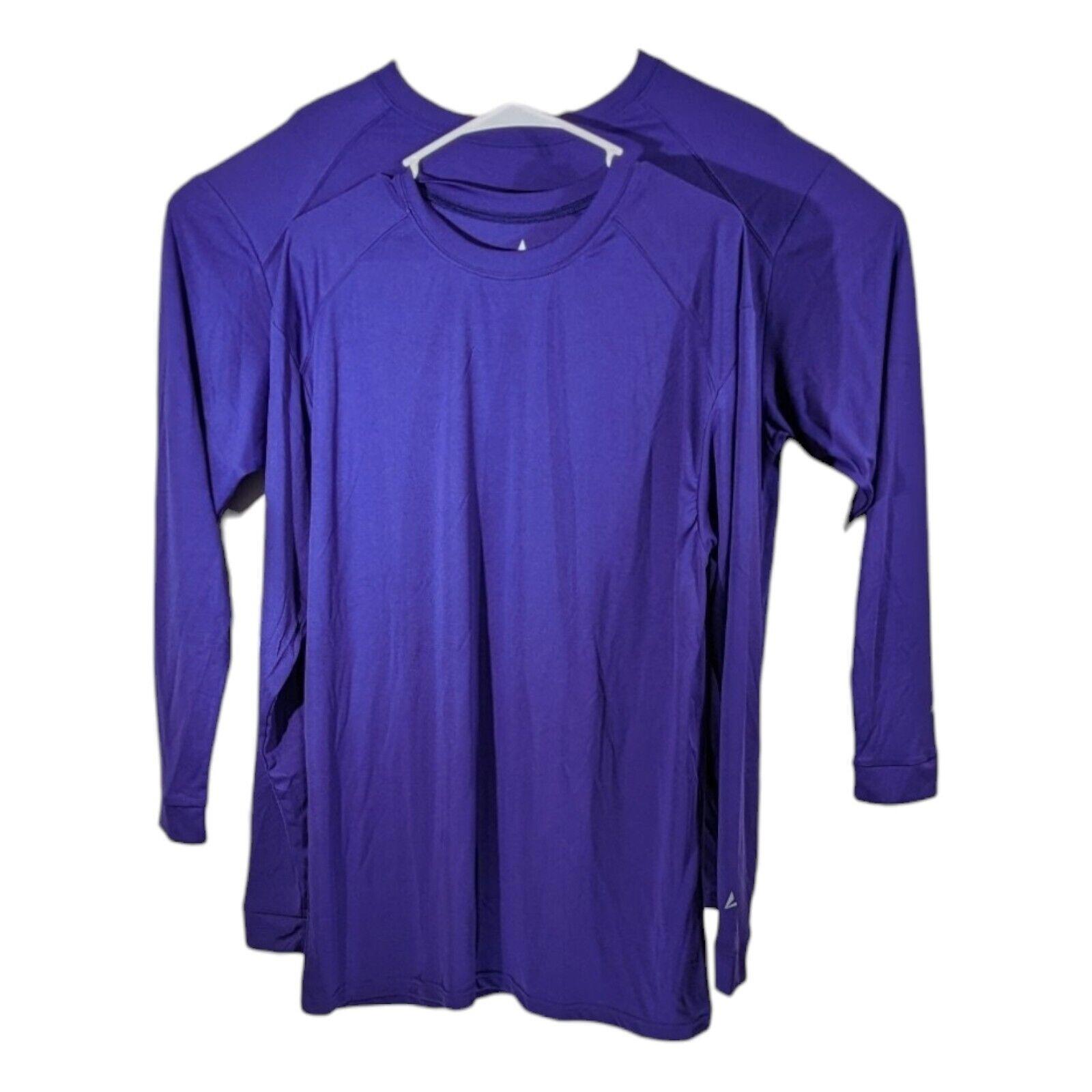 2 Mens Purple Long Sleeve Performance Shirts Size XL Plain Blank Workout Tops gallery