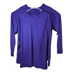 2 Mens Purple Long Sleeve Performance Shirts Size XL Plain Blank Workout Tops