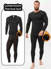 Men’s Fleece-Lined Thermal Compression Sports Set – Long Sleeve Crew Neck Size L