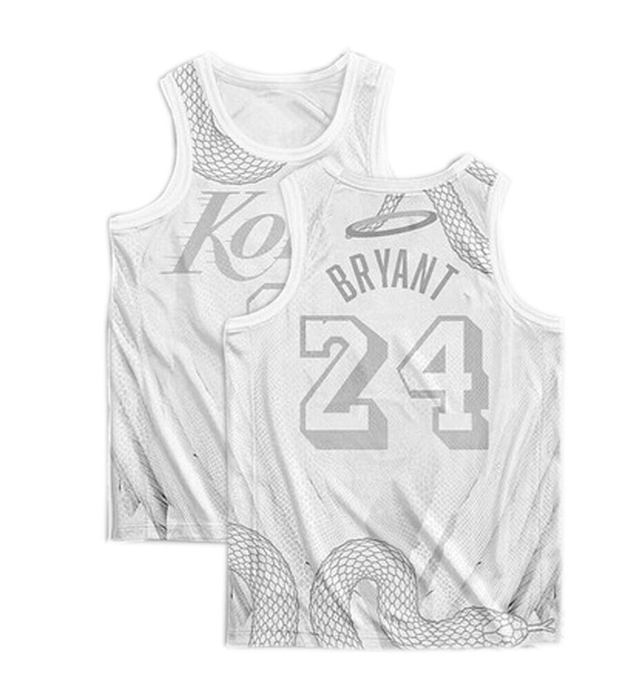 Rare Bryant 8/24 White Snake Skin Basketball Jersey Hip Hop Workout Commemorate gallery