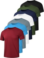 7 Pack Men’s Dry Fit Workout Gym T Shirts, Short Sleeve Active Running (Medium)