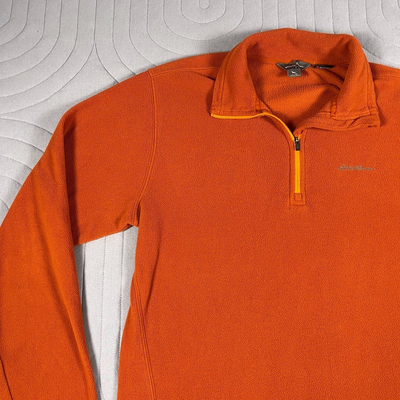 Eddie Bauer Men's Fleece 1/4 Zip Pullover Sweatshirt Size Medium Orange Polartec gallery