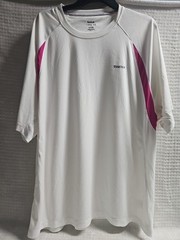 Reebok Mens Medium Play Dry Shirt Short Sleeve White Pink Crew Neck Cool Soft