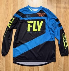 FLY RACING Men’s XL Long Sleeve Motorcross Shirt Blue Neon Green Distressed