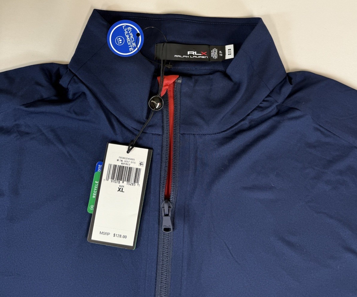 NWT RLX Ralph Lauren Performance Wicking Pullover Men’s XL Navy Red 1/4 Zip gallery