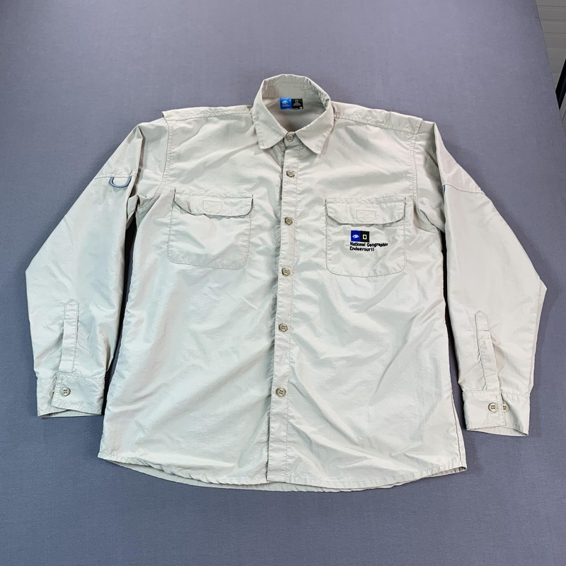 National Geographic Endeavour II Shirt Mens L Beige Long Sleeve Vented Fishing gallery