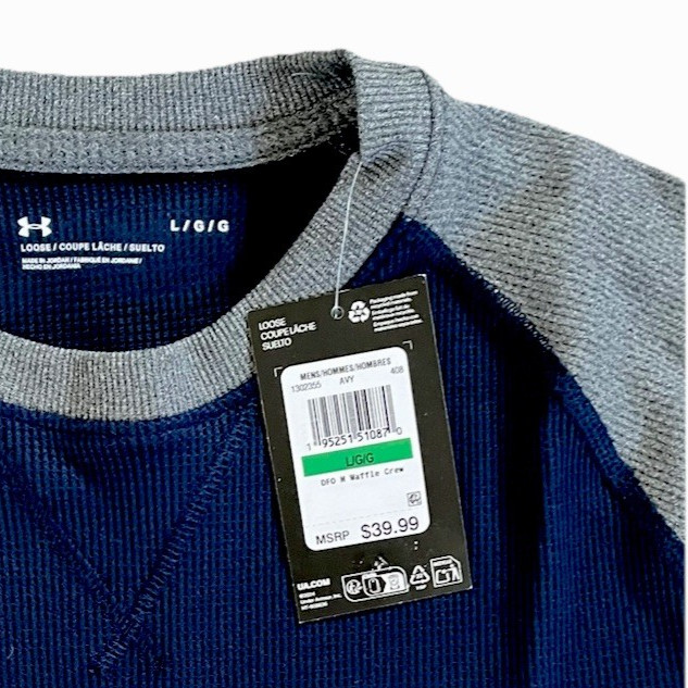 NWT Under Armour Men's UA Waffle Crew Long Sleeve Shirt Comfort Blue Gray Size L gallery