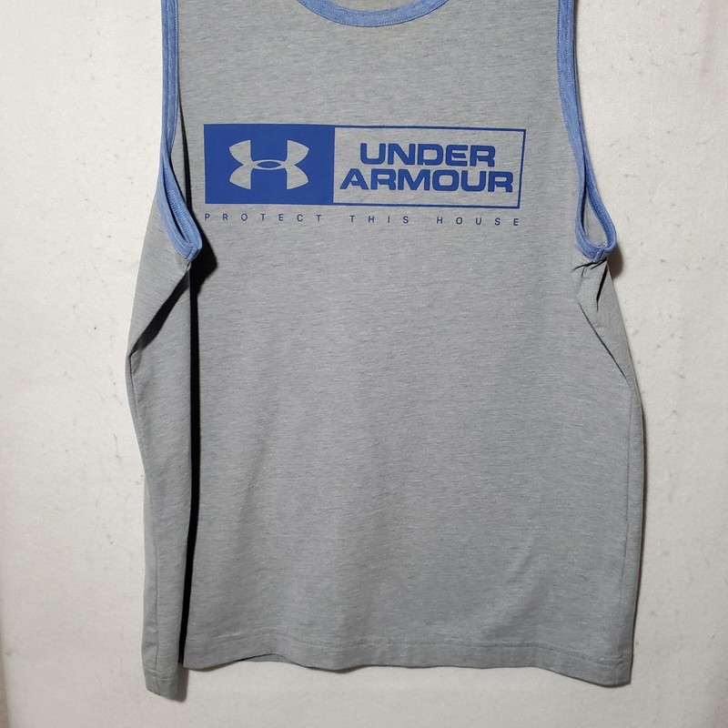 Under Armour Tank Top Mens Medium White Sleeveless Crew Neck Cotton Grey gallery