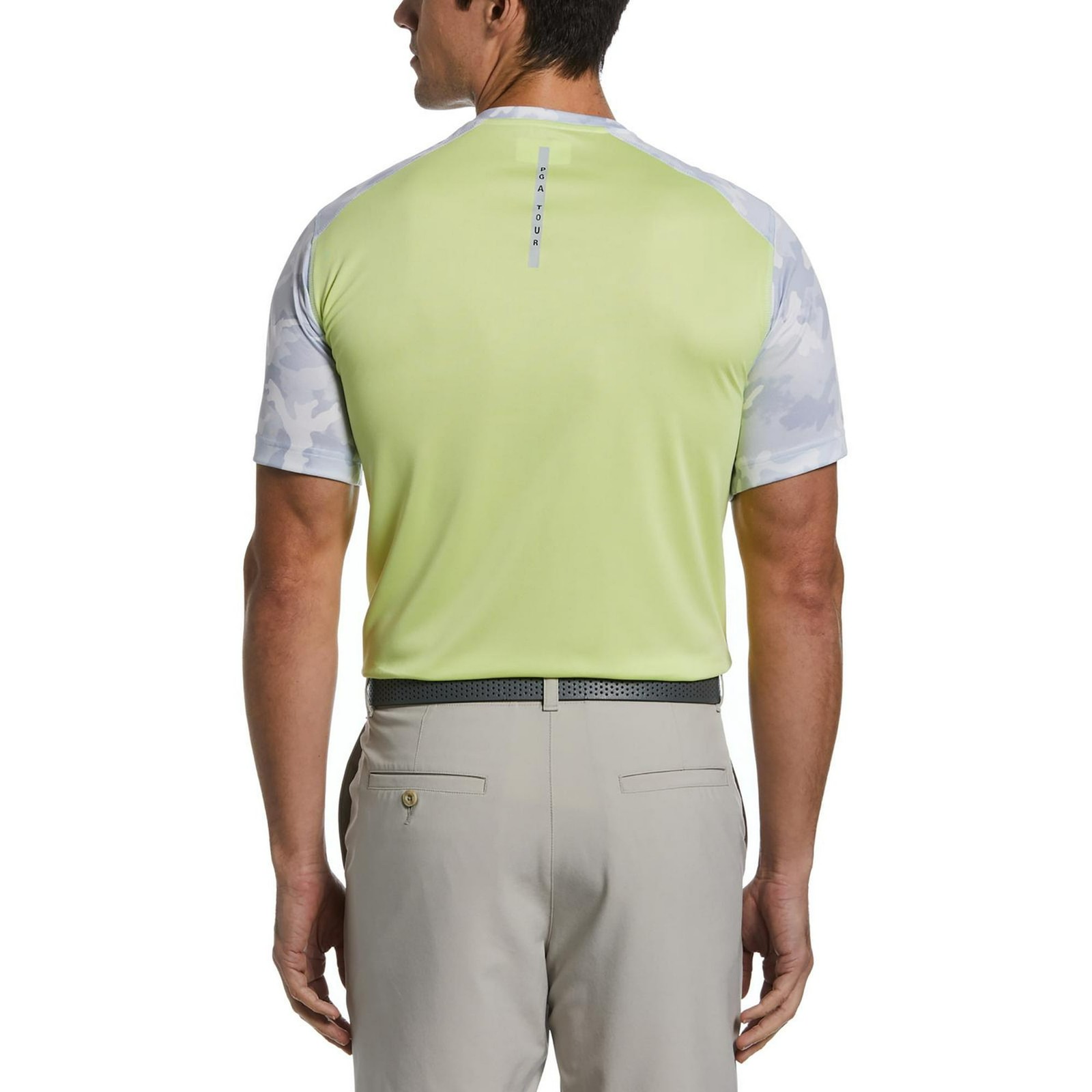 PGA Tour Mens Camo Print Performance T-Shirt Gray Dawn/Sunny Lime-Medium gallery