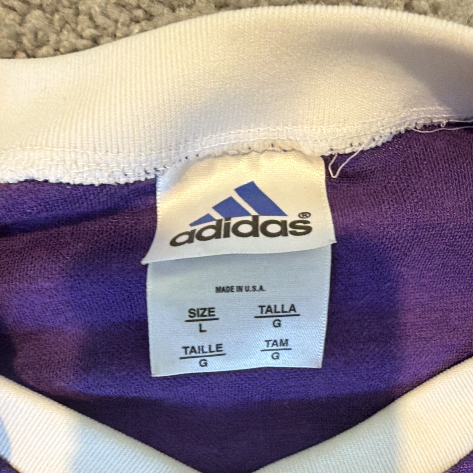 Vintage 90s Adidas Shadow Stripe Soccer Jersey Made in USA Purple Trefoil L #12 gallery