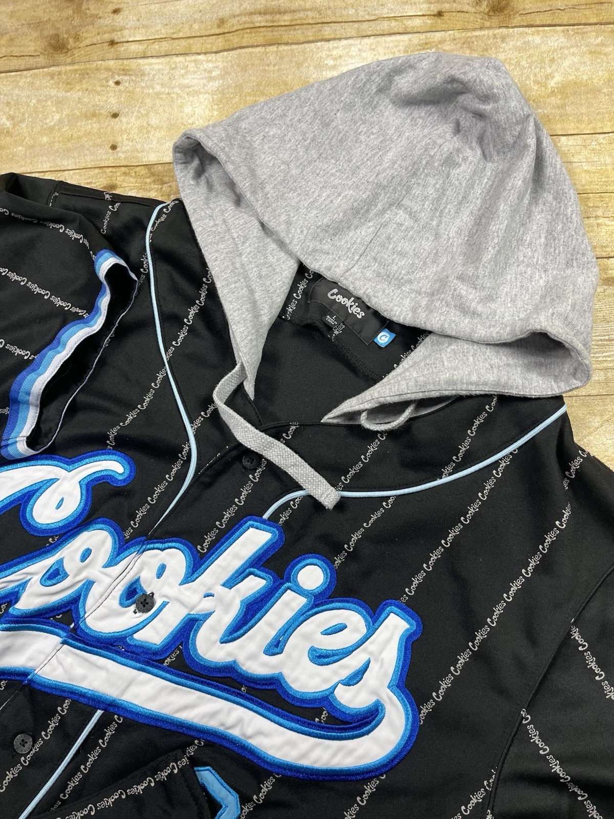 COOKIES PUTTIN' IN WORK HOODED BASEBALL JERSEY BLACK SIZE L gallery