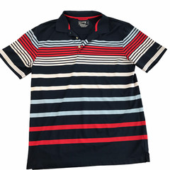 CHAPS 78M Golf Stay Dry Polo Shirt Short Sleeve Dark Blue White Red Stripes Med