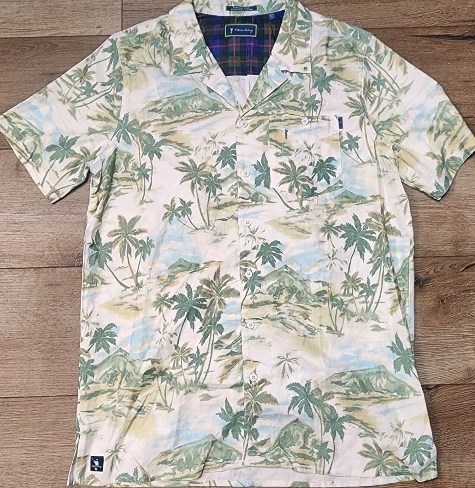 William Murray Men's Medium Linen Blend Golf Polo Hawaiian Shirt S/S Casual