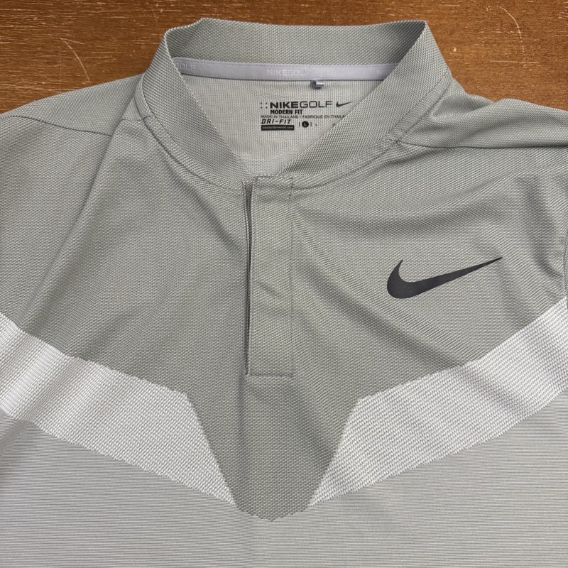 Nike Shirt Mens Large Gray Henley Golf Short Sleeve Snap Modern Fit gallery