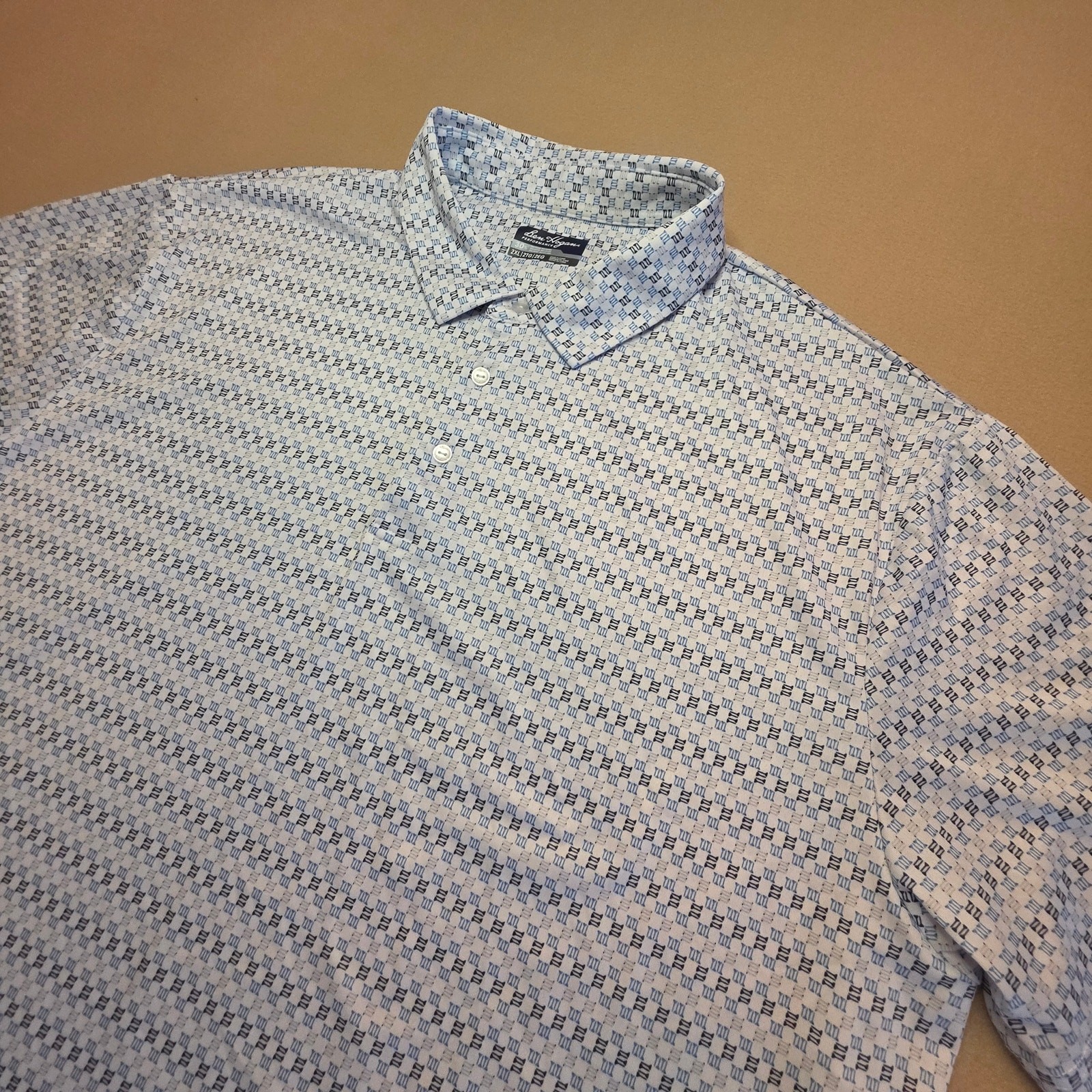 Ben Hogan Performance Golf Polo All-Over Golf Tees Print White & Blue Sz XXL gallery