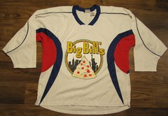 Big Bill’s NY Pizza Mens Long-Sleeve Jersey, White, Size L, Vintage, EUC