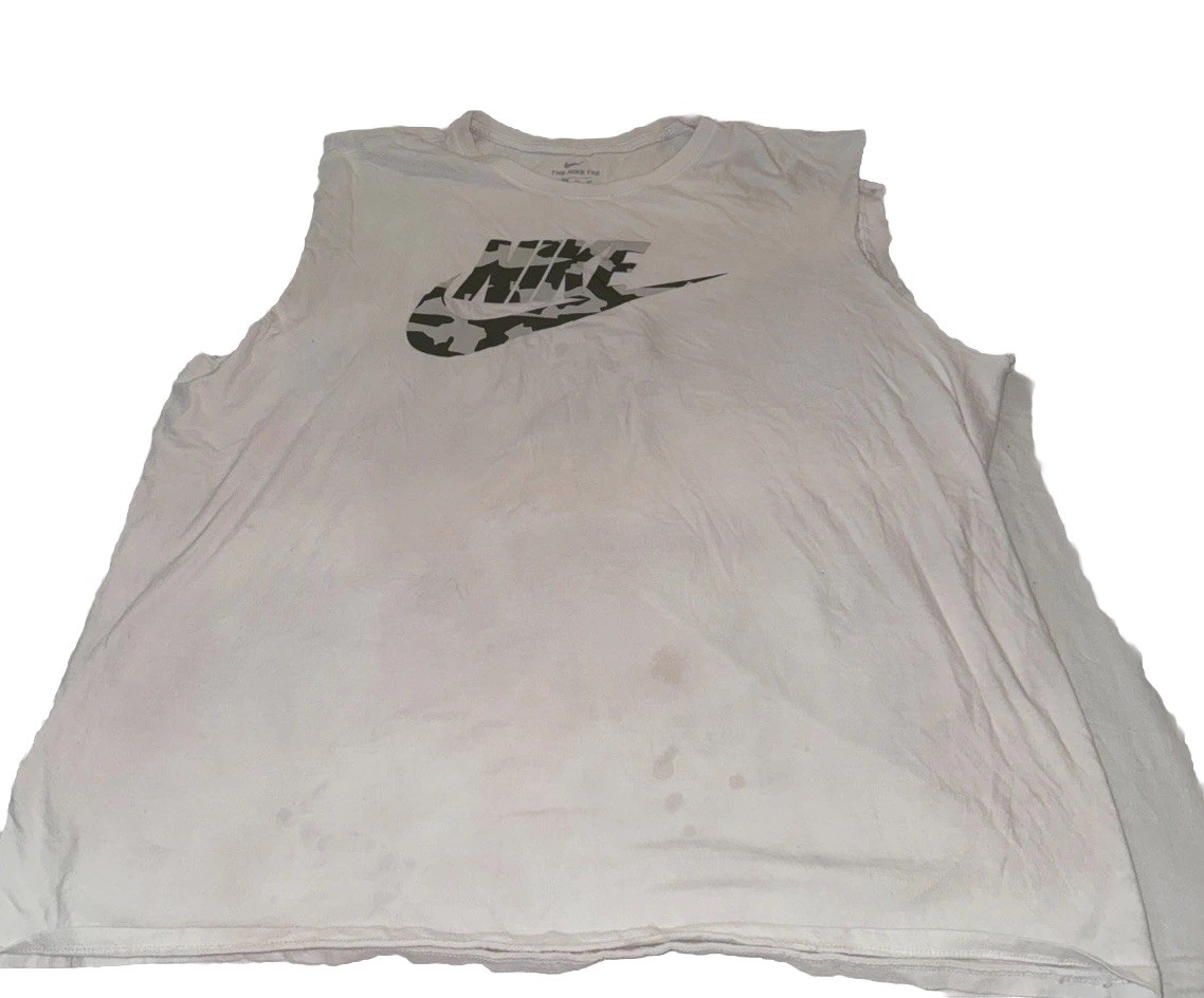 Nike White Cut Off Sleeveless XXL Athletic Distressed Faded Tank Top gallery