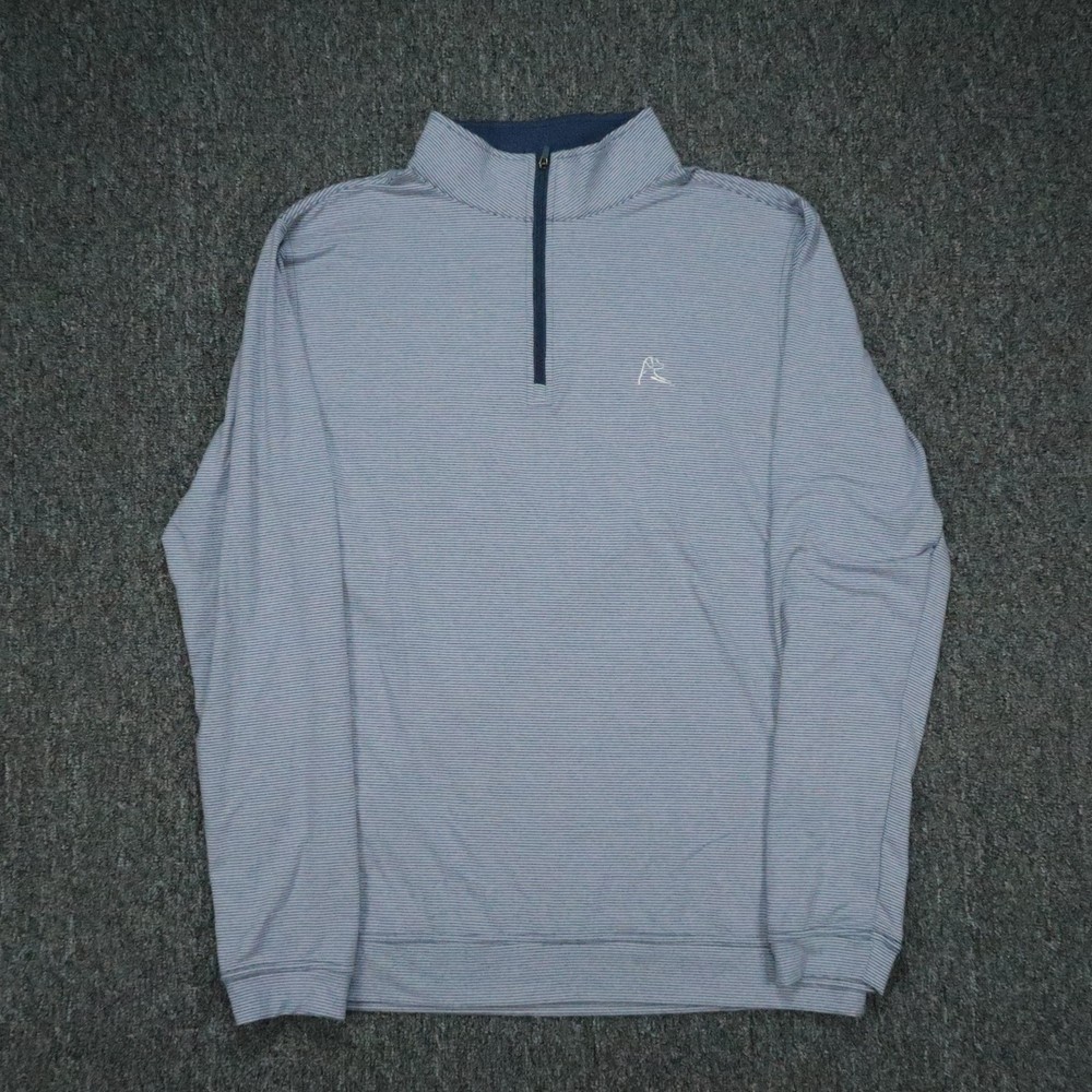 Rhoback Pullover Men Medium Blue White Striped Quarter Zip Athletic Stretch Golf