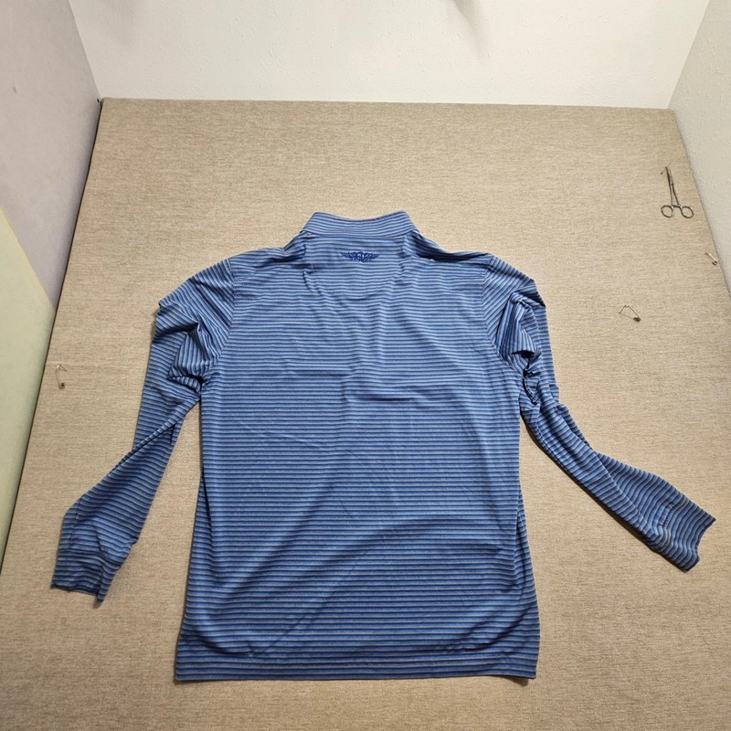 Straight Down Quarter Zip Pullover Mens L Blue Grey Striped Performance Stretch gallery