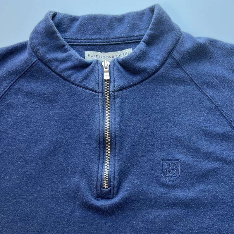 Holderness & Bourne 1/4 Zip Pullover Sweater Men's XL Blue Oakmont Squirrel Logo gallery