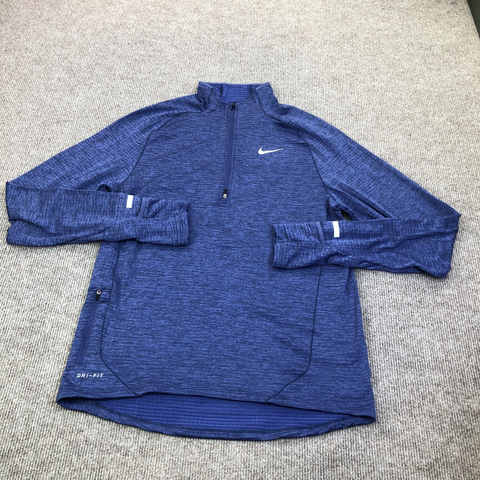 Nike Dri-FIT Pullover Mens Medium Blue Long Sleeve 1/4 Zip Reflective Top gallery