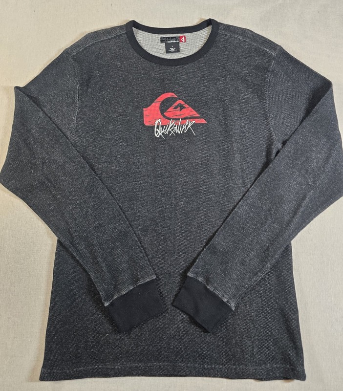 Quicksilver Long-Sleeve Thermal Waffle-Knit Graphic Shirt (Black) Men's L Y2K gallery