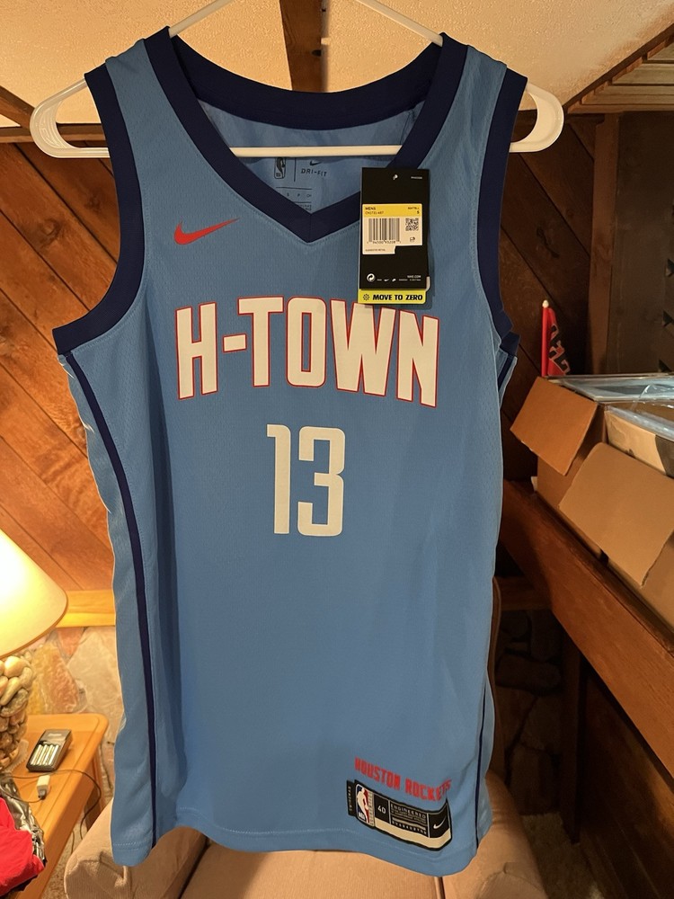Nike James Harden Houston Rockets City Swingman H-Town Blue Jersey NBA Mens S 40