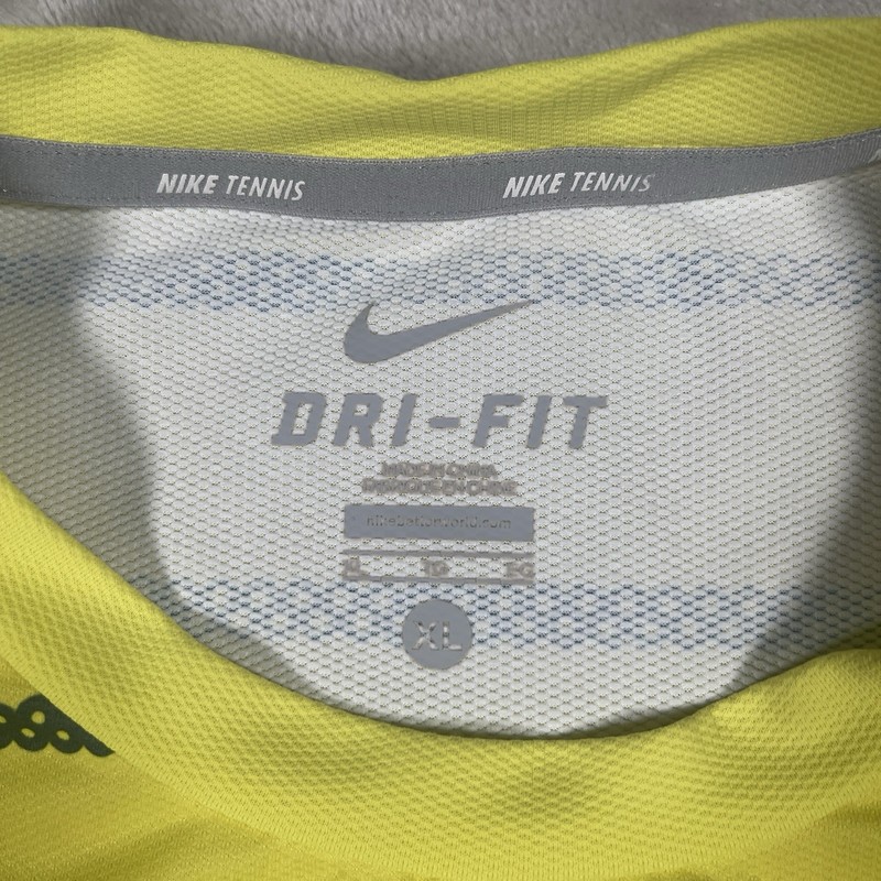 Nike Court Team DryFit Tennis T-Shirt Beaded Striped Yellow ombre Mens XL gallery