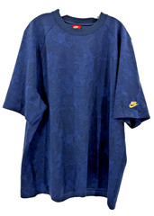 NIKE Moc Lux Shirt Mens Crew Neck XXLarge Blue Floral Print All Over Gold Swoosh