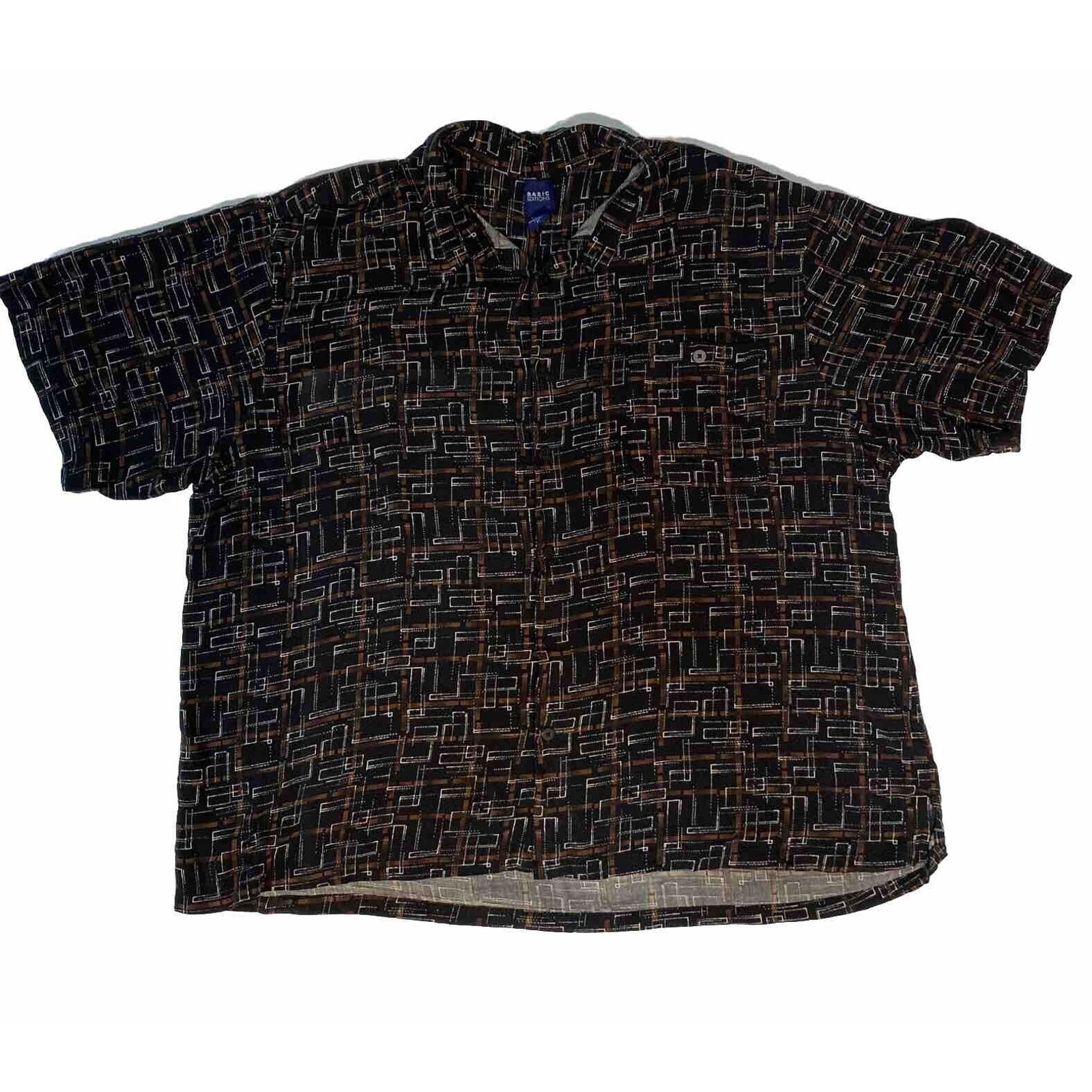 VTG Basic Editions Comfy Black Rayon Graphic 50’s Style Leisure Shirt Size 2X gallery