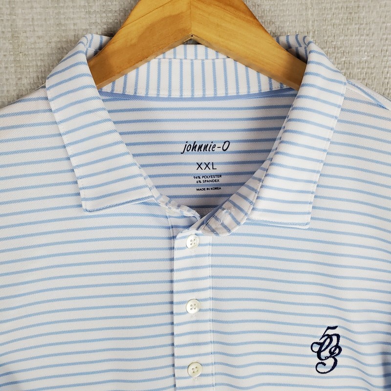 JOHNNIE-O x 503 Oregon Size 2XL Performance White/Blue Stripes Mens Polo Shirt gallery