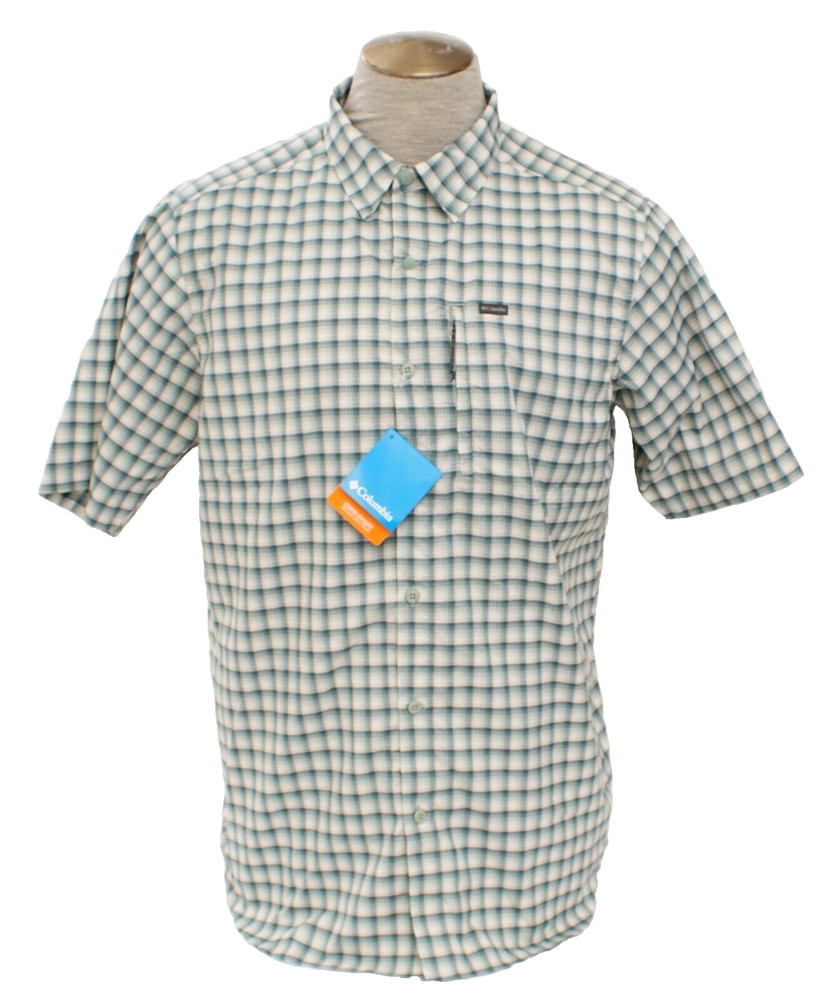 Columbia Men's 3XT Teal Blue Plaid Silver Ridge Button Front Shirt UPF 50 Tall