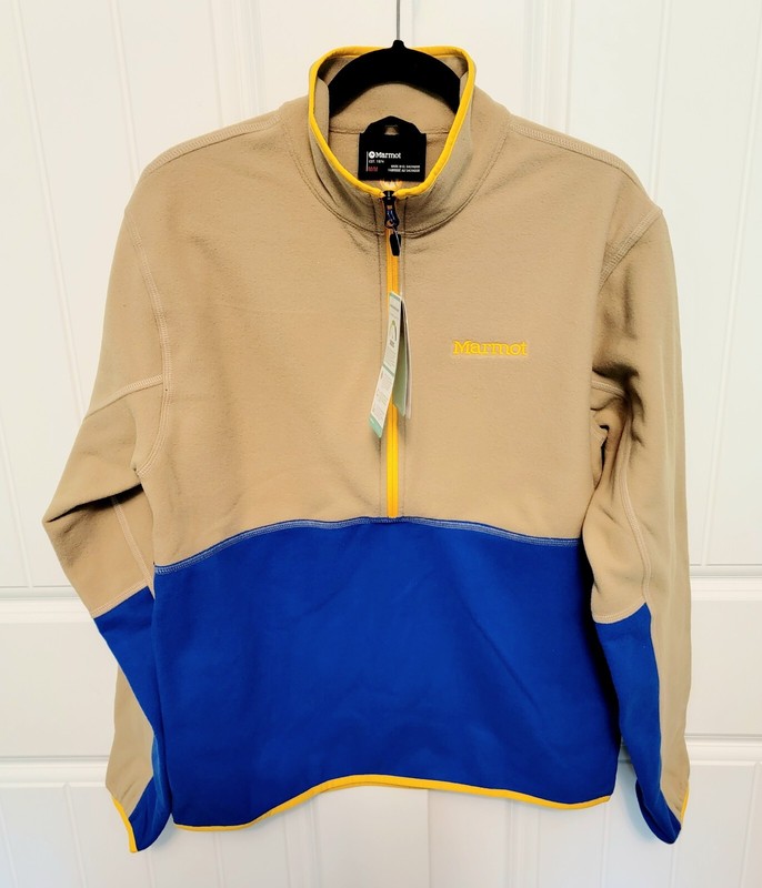 Marmot Men's Size Medium Rocklin 1/2 Zip Fleece Pullover Beige Blue NWT $70 gallery