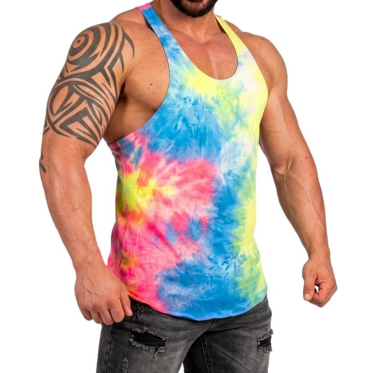 Men's Tie Dye Bodybuilding Tank Retro Muscle Gym 70s gallery