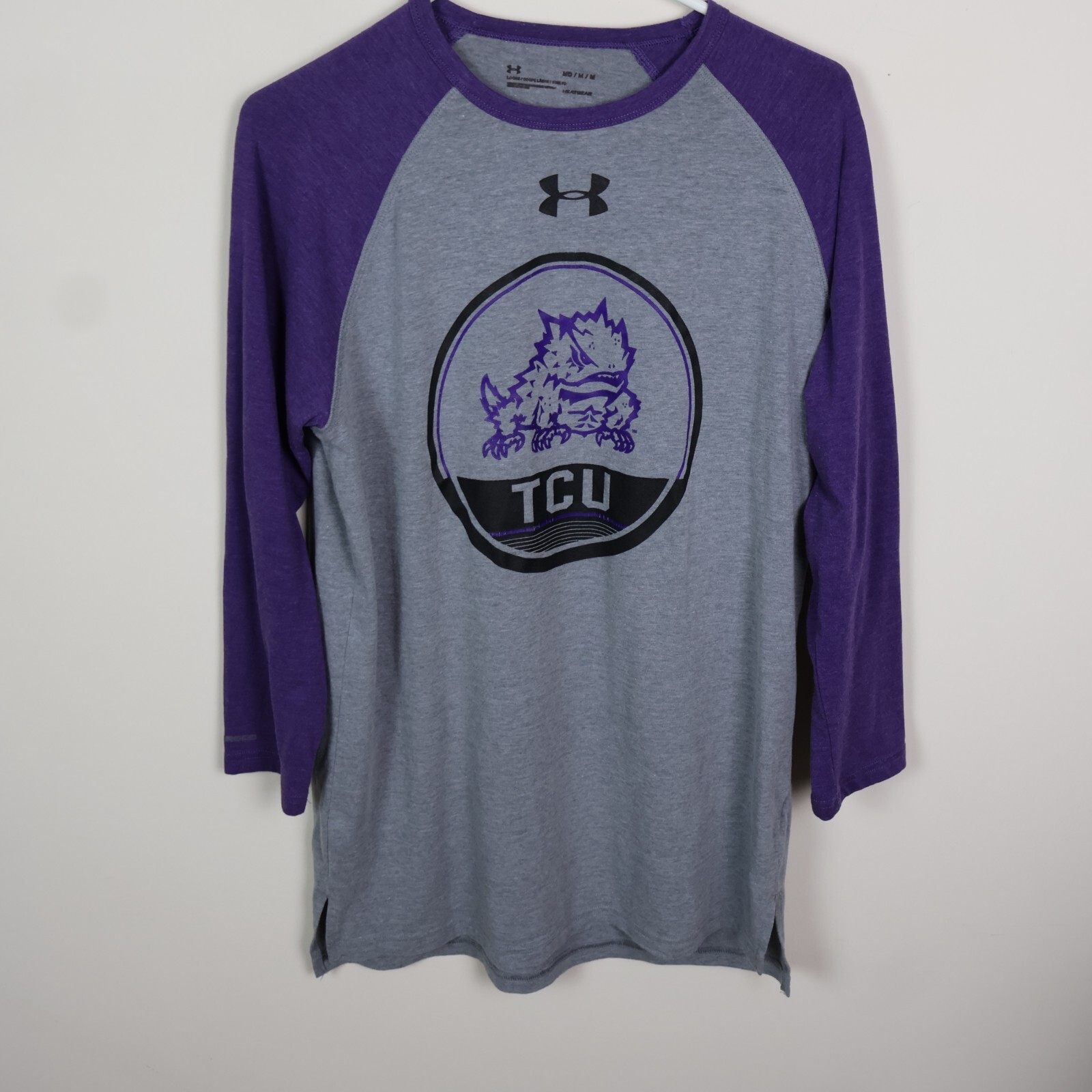Under Armour Shirt Mens Medium Gray Purple TCU Horned Frogs Football Heat Gear gallery