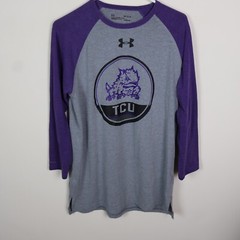 Under Armour Shirt Mens Medium Gray Purple TCU Horned Frogs Football Heat Gear