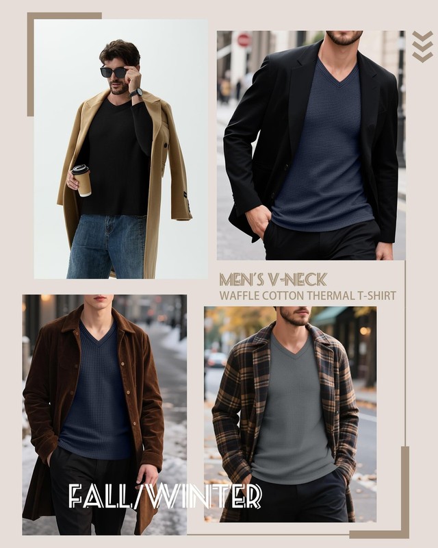 Ficerd 3 Pack Men's Waffle Thermal Long Sleeve Shirts V Neck Underwear Tops C... gallery